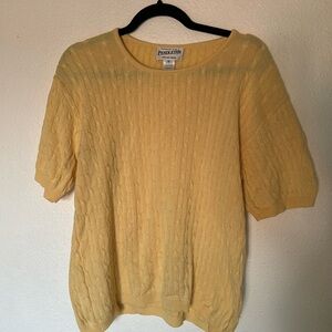 Pendleton 100% Cotton Cable Knit Yellow Sweater Short Sleeve Top Large